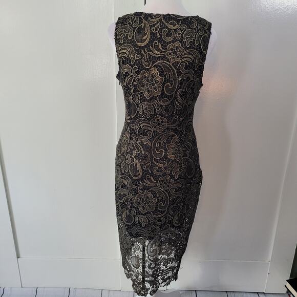 Sans Souci Size M Gold Overlay Sheath Sleeveless Cocktail Dress Holiday Glam - Picture 5 of 10